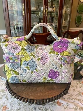 Vera Bradley Quilted Floral Watercolors Tote Bag in Purple, Pink & Green